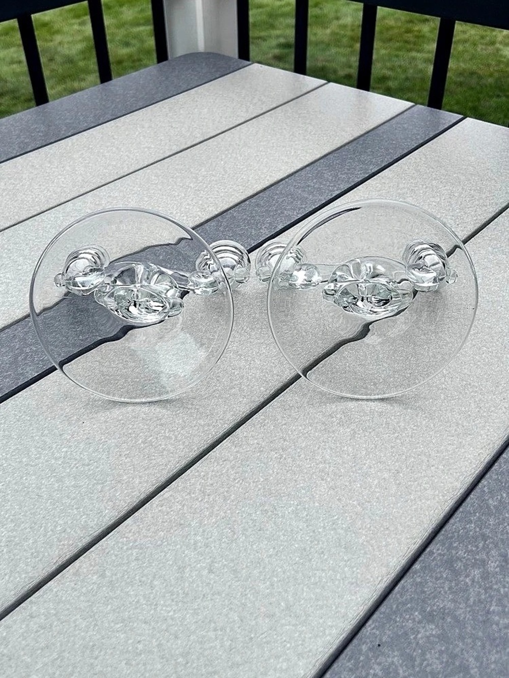 HEISEY GLASS Vintage Clear Glass Candlestick Holders Lariat pattern Set of 2 - Picture 6 of 6